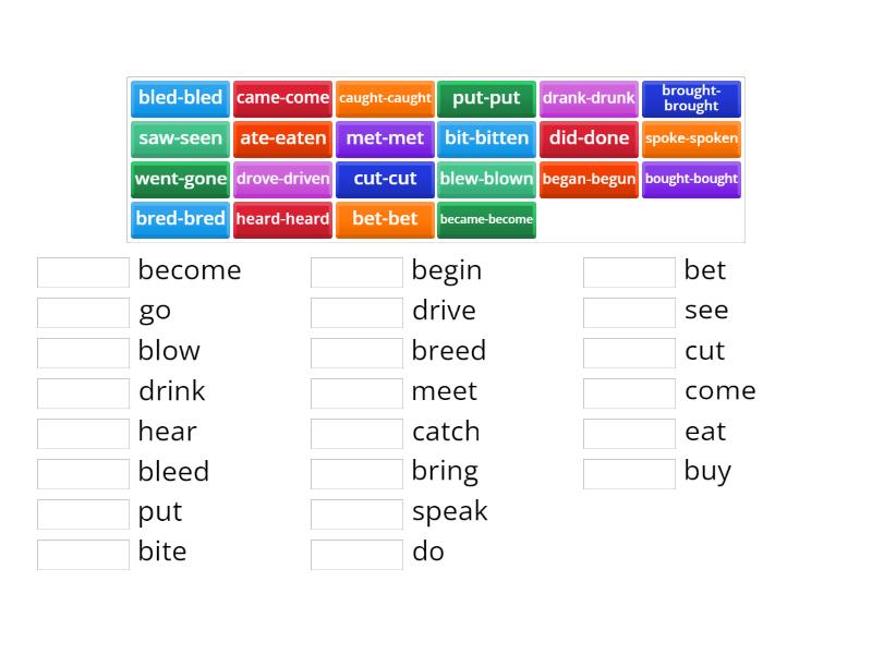 Irregular verbs copy - Une las parejas