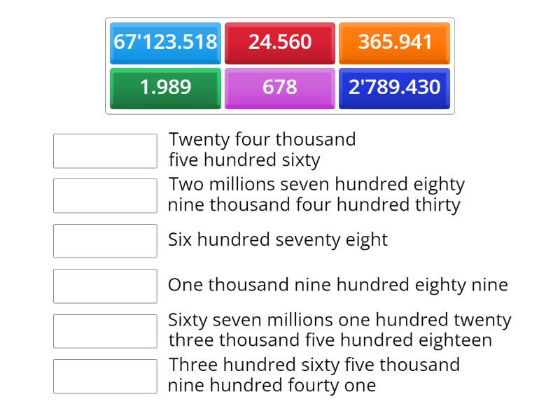 Large numbers - Match up