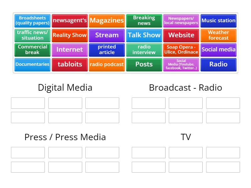 4. Mass Media - basic vocabulary - Group sort