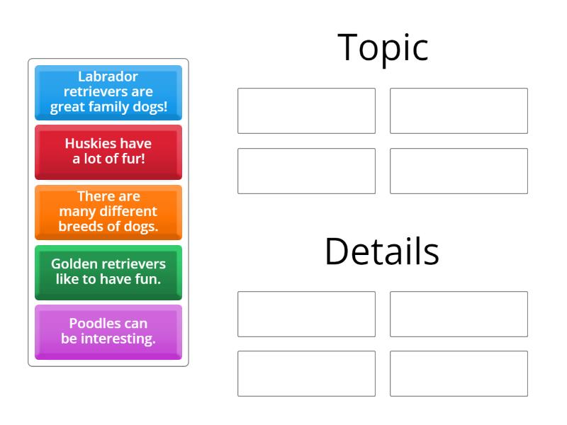 Topic and detail sentences - Group sort