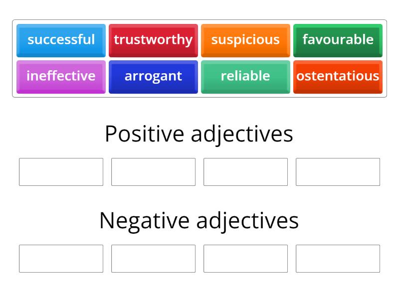 Are these adjectives positive or negative? Put them in the correct ...