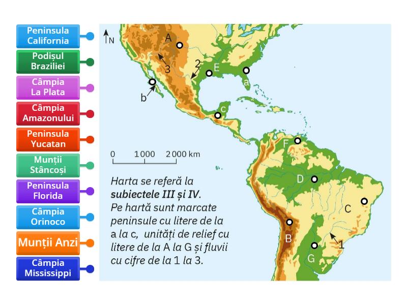 America- tarmuri si relief - Diagramă etichetată