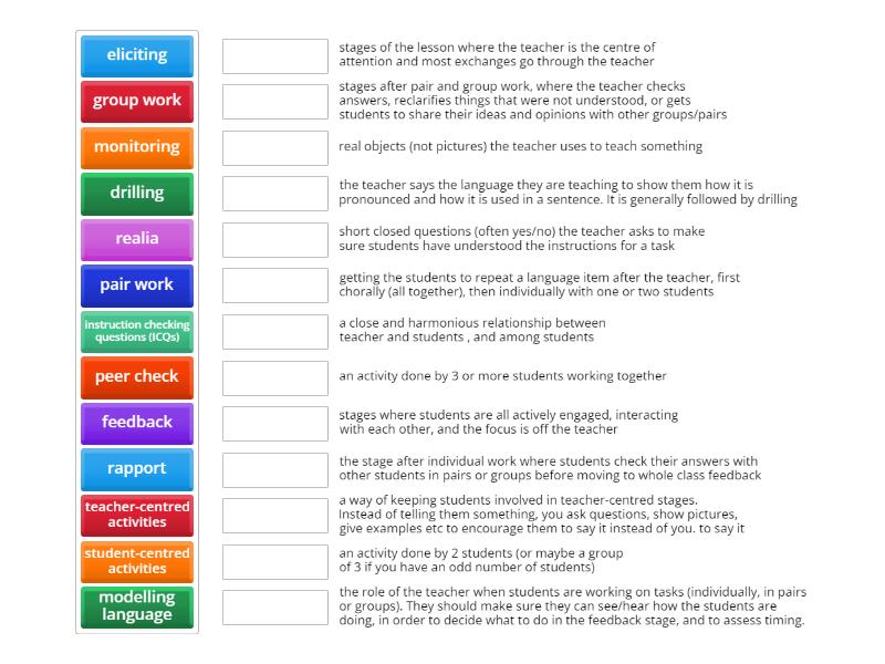 Classroom Management Terminology Match up