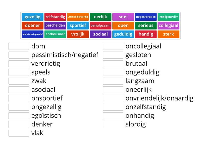 Tegenstellingen kwaliteiten - Match up