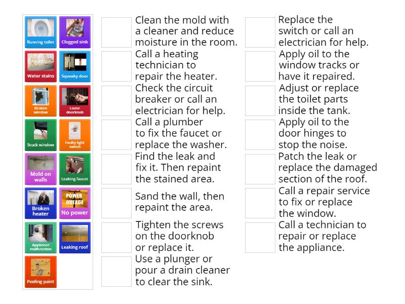 Household Problems and Solutions - Match up