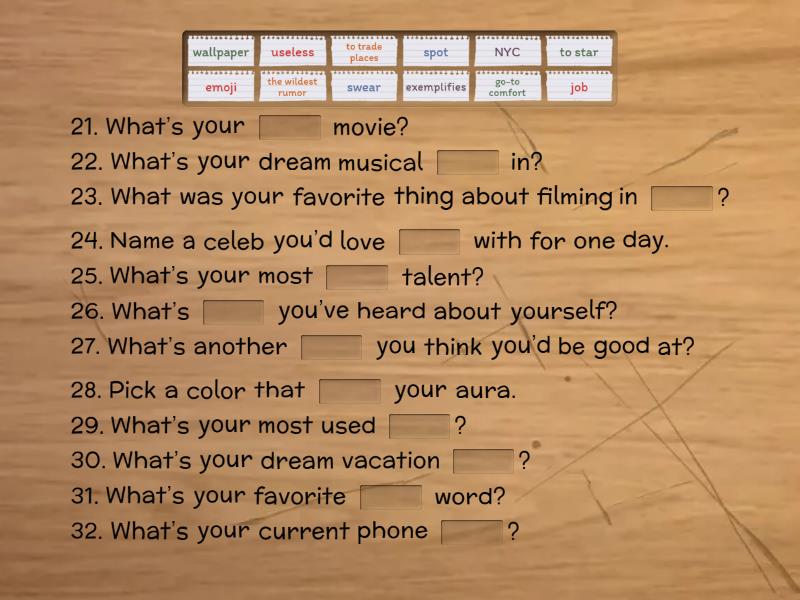 Task 1. Fill in the gaps with the correct words. - Complete the sentence