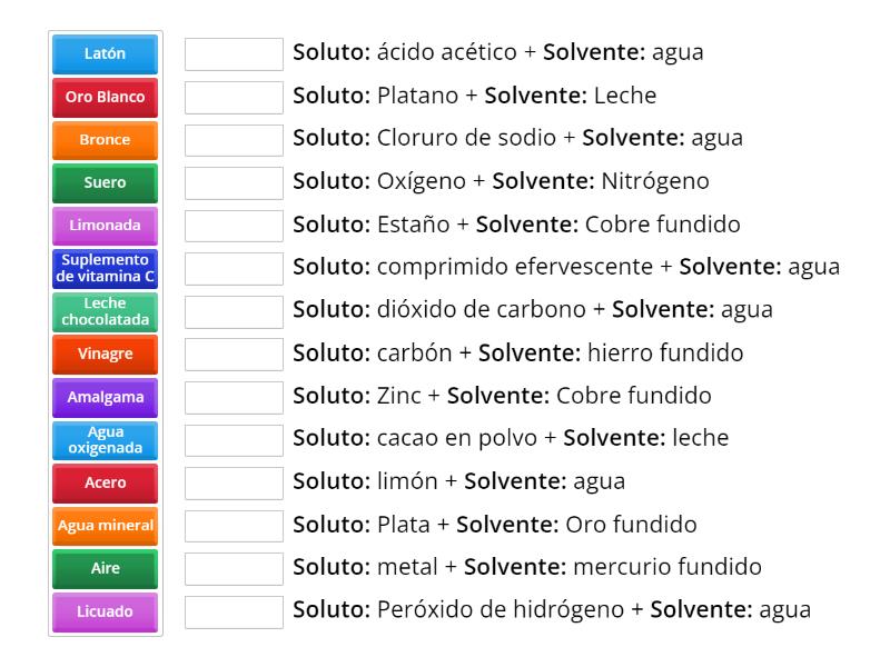 Actividad - Soluto y Solvente - Match up