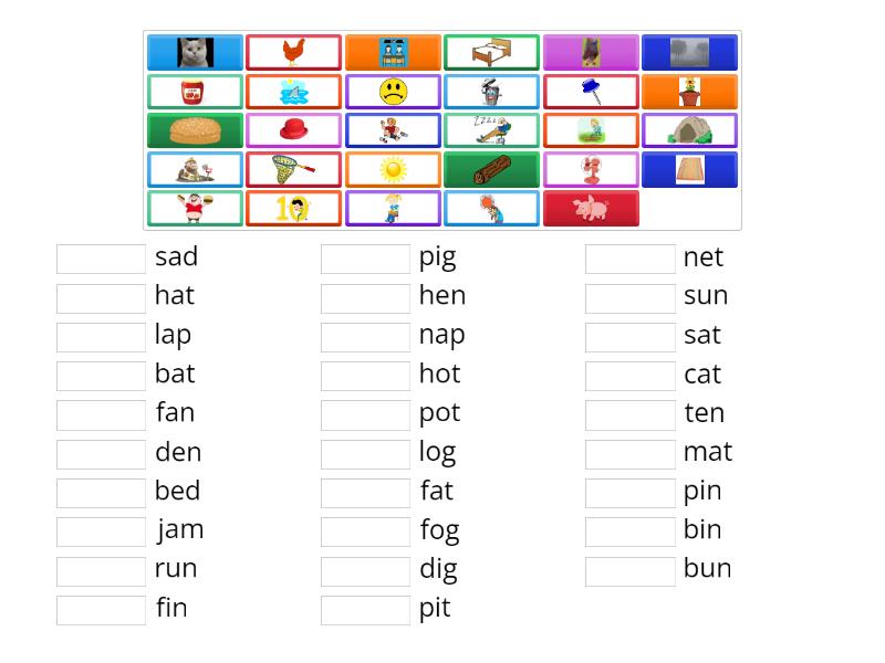 Three Letter phonics words - Match up