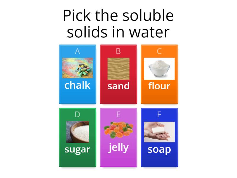 Soluble and insoluble solids () Quiz