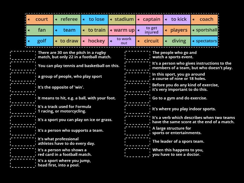 EF B1 unit 5A Vocabulary SPORT - Une las parejas