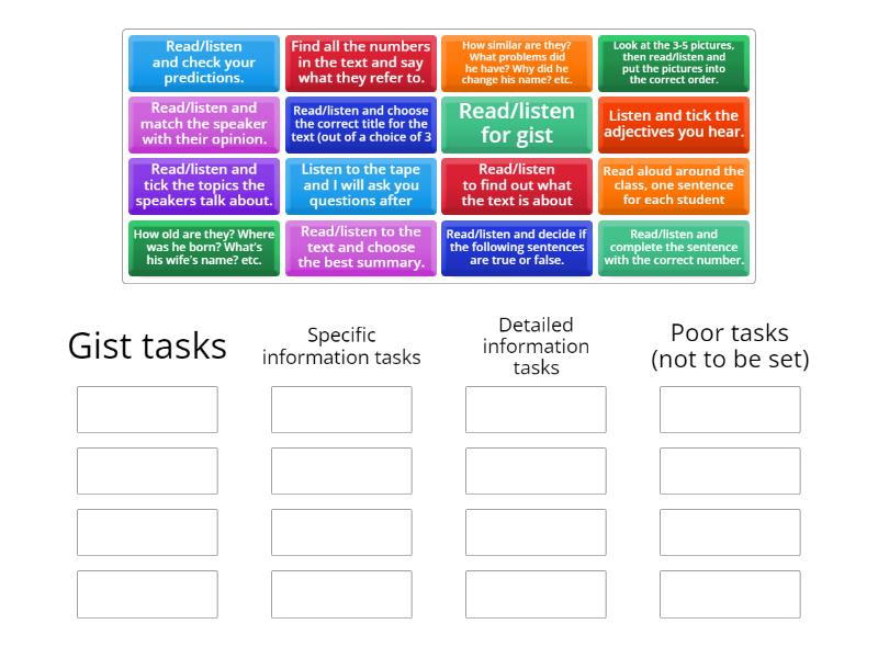 Receptive Skills Task Types - Group sort