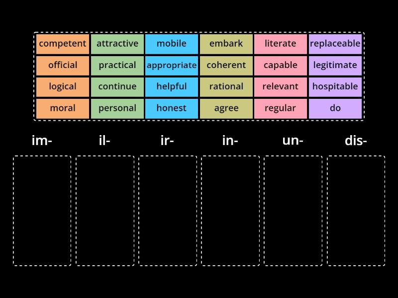 EF4e Adv 7A Negative Prefixes - Group sort