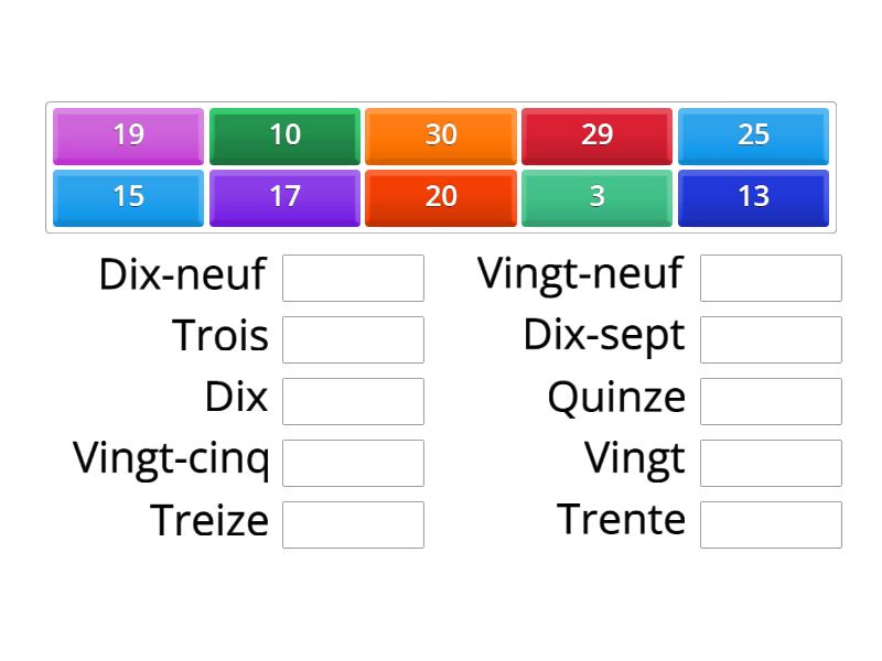 Les nombres de 1-30 - Match up