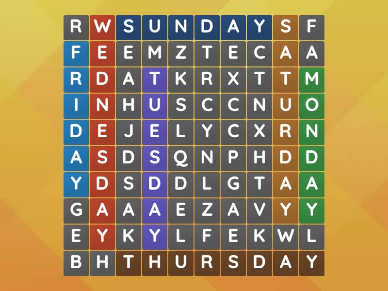 Nama Nama Hari Dalam Hari Dalam Bahasa Inggris - Wordsearch