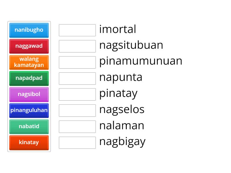 Ibigay ang kahulugan ng mga salita. - Match up