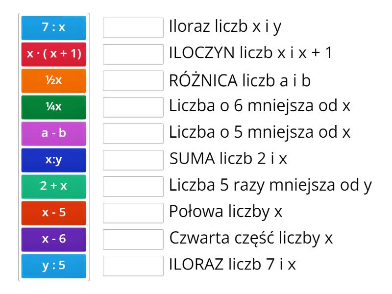 Wyrażenia Algebraiczne Zadania Klasa 6 WYRAŻENIA ALGEBRAICZNE 6-7 - Match up