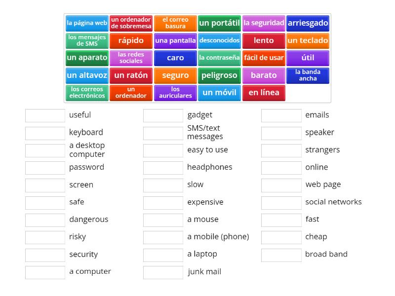 Y11 Spanish - technology revision - Match up