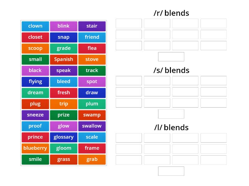 Consonant blends r, l, s - Group sort