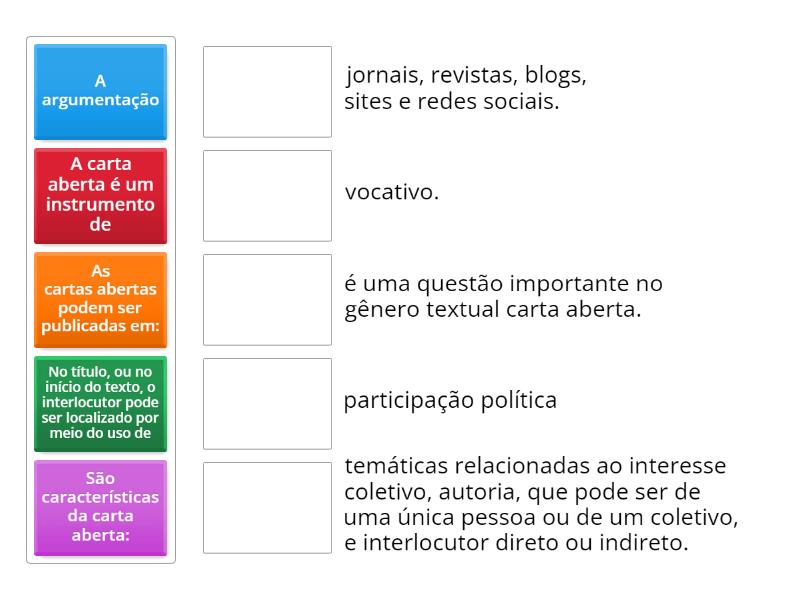 Características do gênero textual carta aberta - Match up