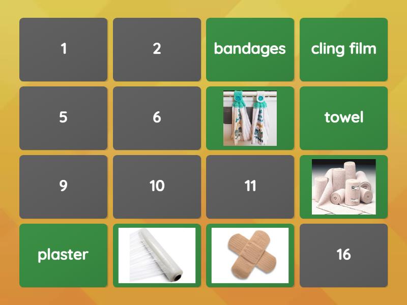 First aid kit items - - Matching pairs