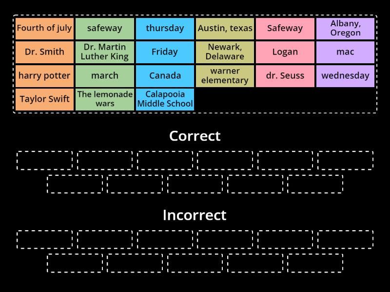 Capitalization Word Sort - Group sort