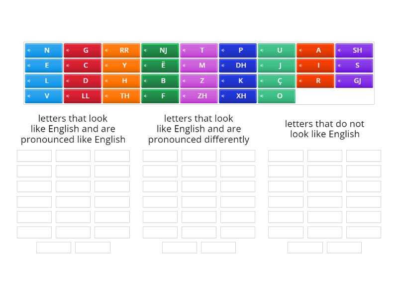 Sort the letters into three categories - Group sort