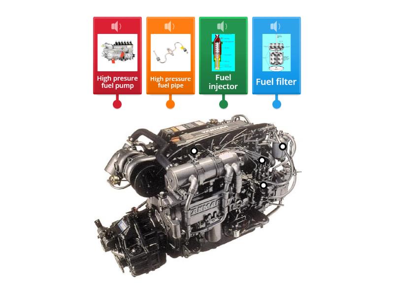 Diesel engine fuel system - Labelled diagram
