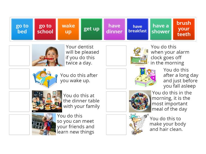 Daily Routine match with definitions - Match up