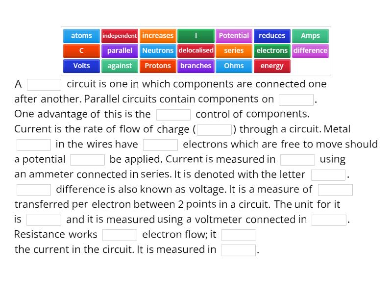 Circuit basics Complete the sentence