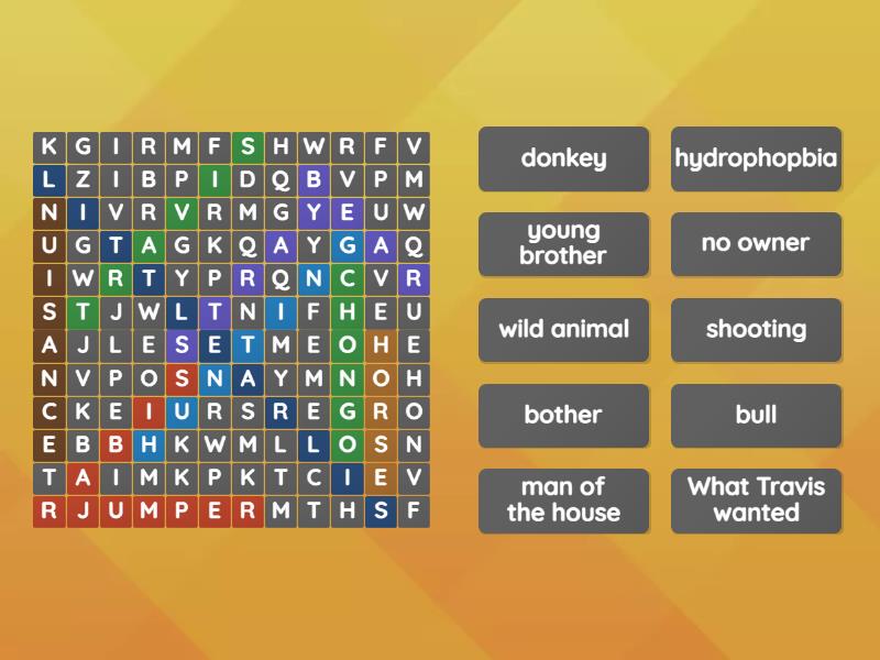 Old Yeller Vocabulary - Wordsearch