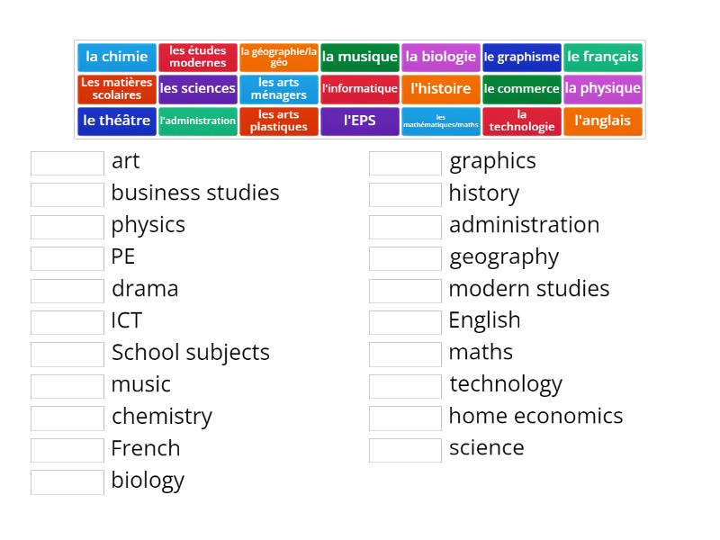 S3 School Subjects - Match up