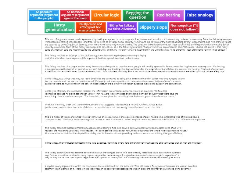 Logical fallacies - Match up