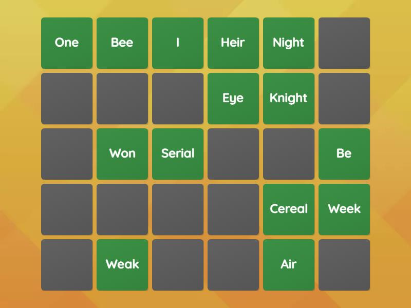 Homophone words exercise - Matching pairs