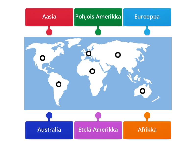 Maailman kartta ja maanosat - Labelled diagram