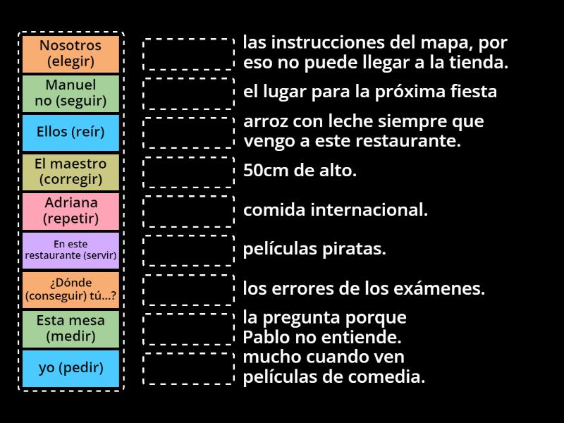 verbos irregulares en presente e-i - Une las parejas