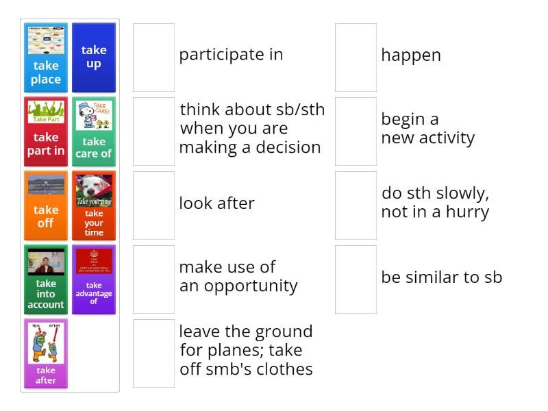 unit 4B Expressions with take - Une las parejas