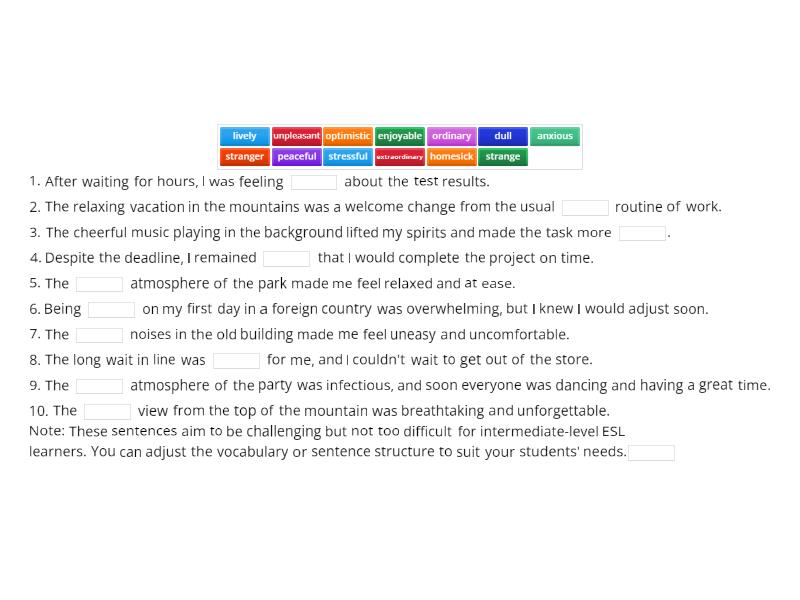 Unit 2C: Feelings and reactions - Complete the sentence