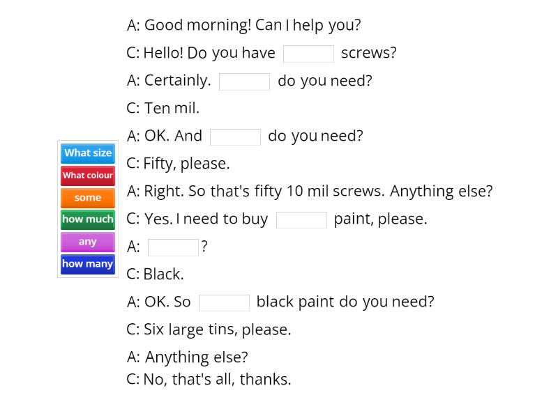 Buying materials - Complete the sentence
