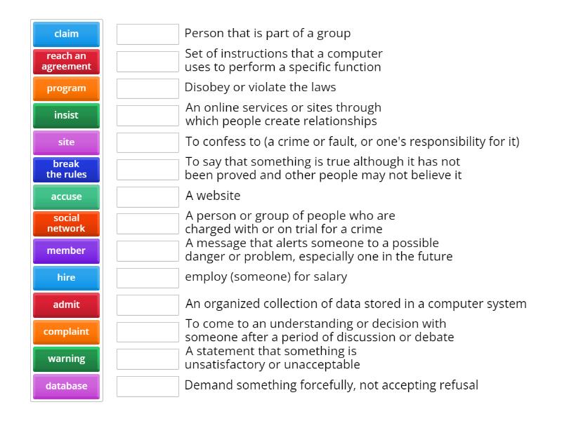 words and definitions - Match up