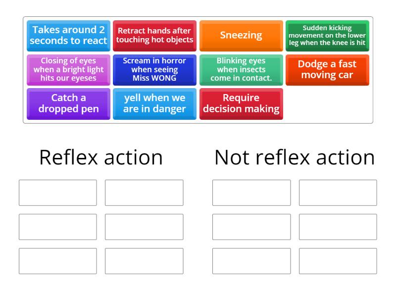 Reflex action Examples - Group sort