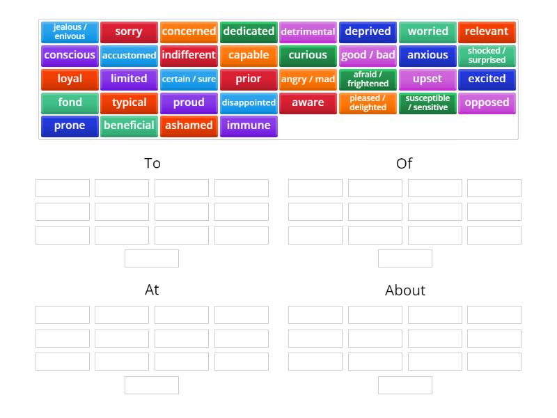 Adjective + Preposition - Group sort