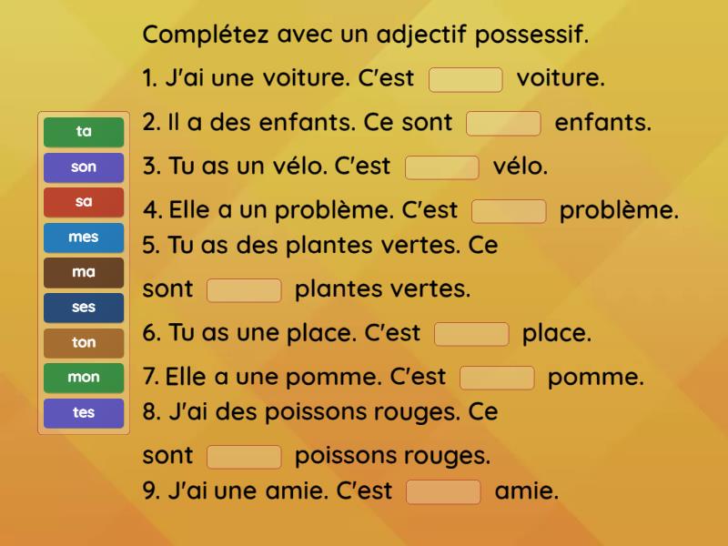 Les Adjectifs Possessifs Complete The Sentence