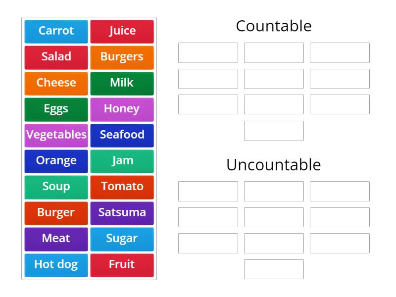 Countable and Uncountable food - Ordenar por grupo