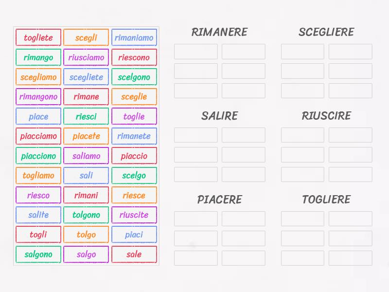Copia di Presente dei verbi irregolari: RIMANERE, SCEGLIERE, SALIRE ...