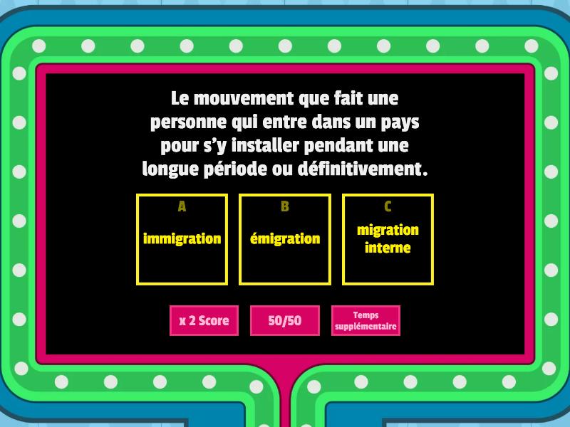 Migration - Gameshow quiz