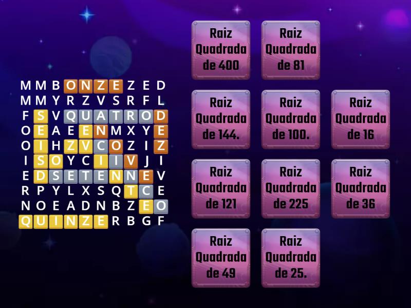 Raiz quadrada - Wordsearch