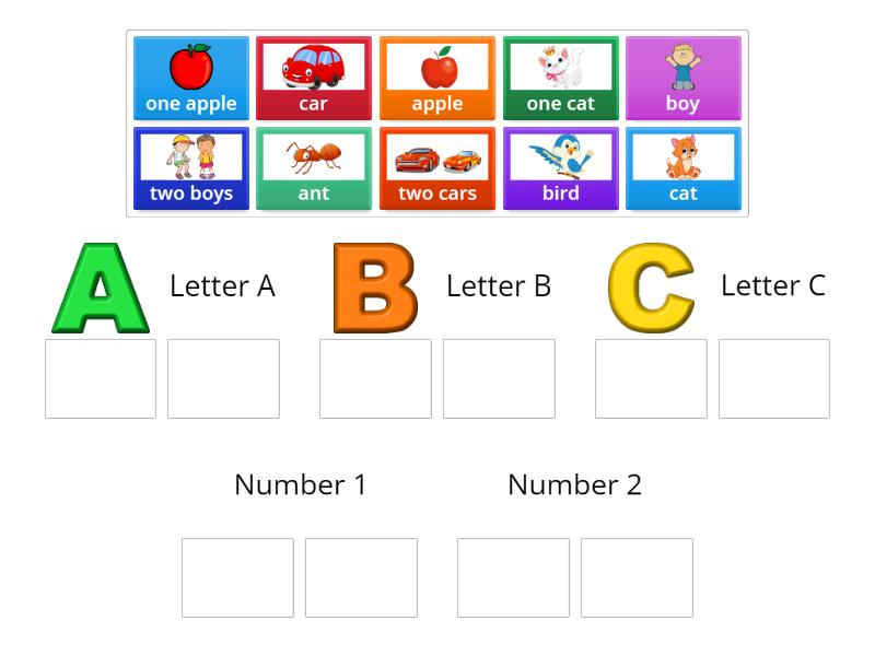 Letter A,B,C + number 1, 2 - Group sort