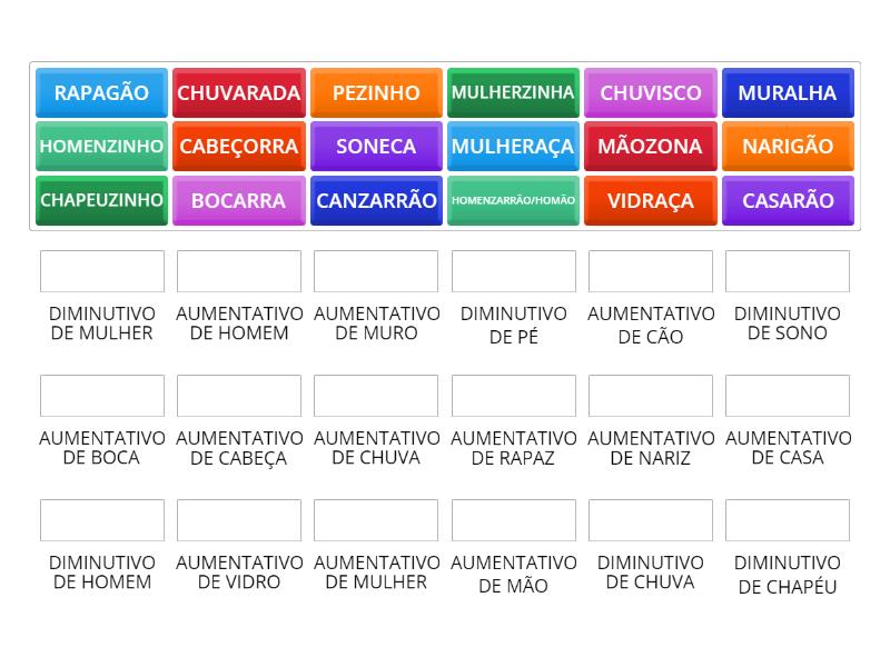 JOGO DE COMBINAÇÃO: AUMENTATIVOS E DIMINUTIVOS - Match up