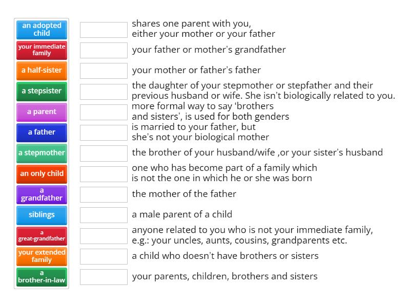 Unit 1B (family) - Match up