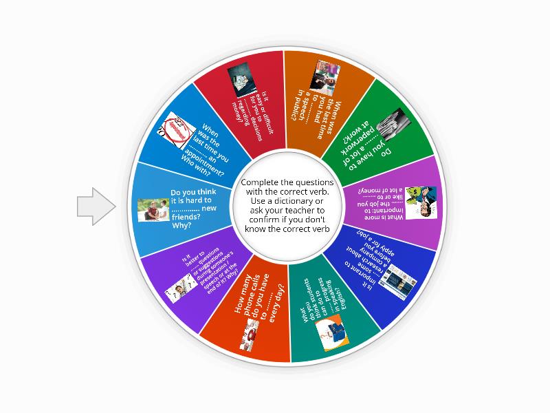 Conversation questions with MAKE and Do collocations - Spin the wheel